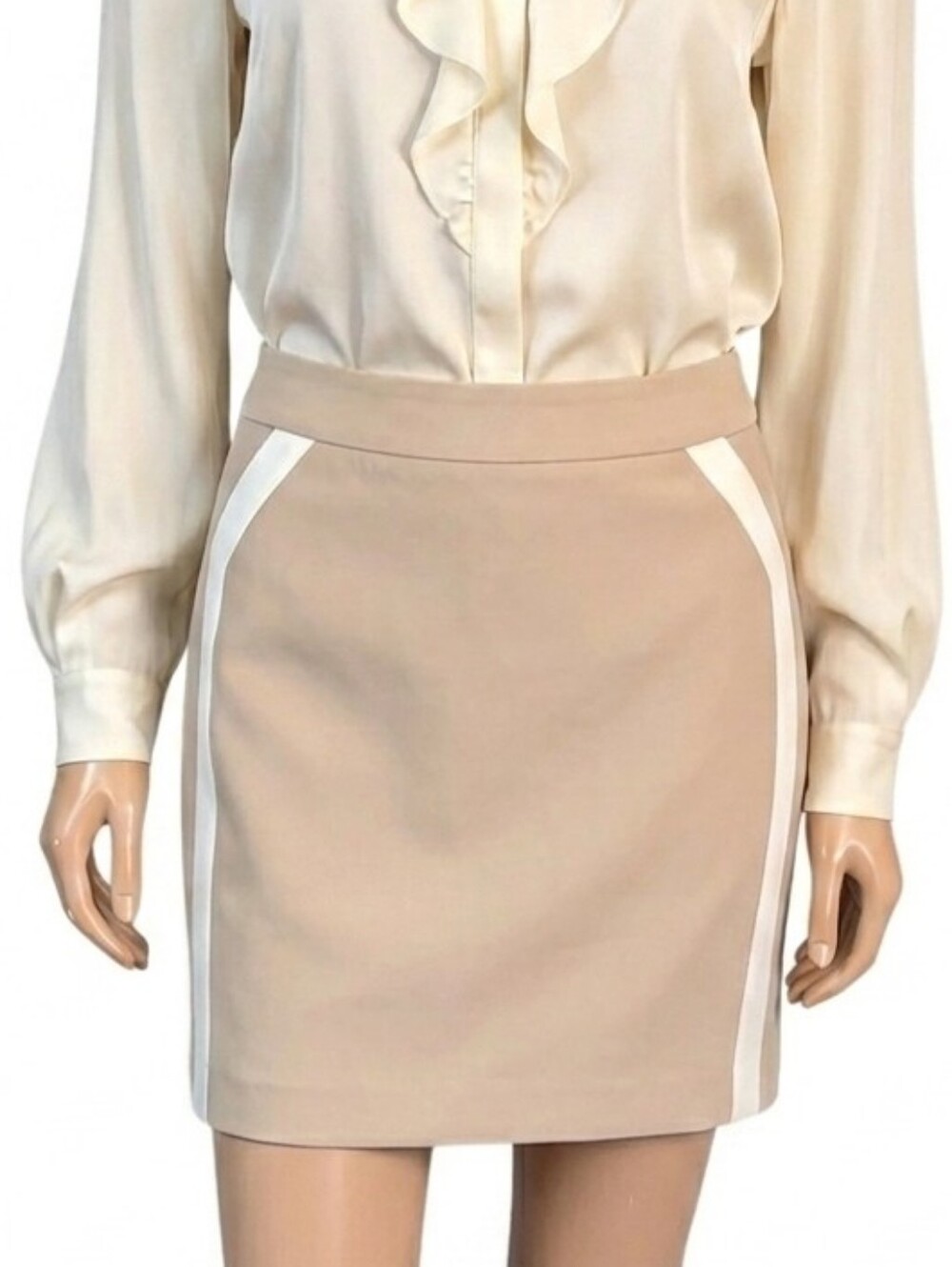 Cynthia Rowley Pencil Skirt Side Stripe Contour Above Knee Size 10 Cream Khaki